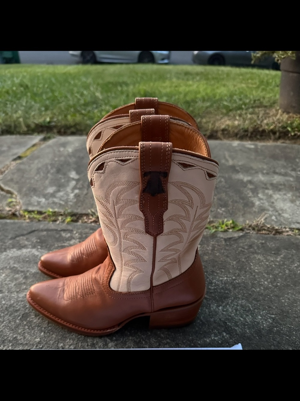 Tecovas Two-Tone Brown and Cream Western Cowboy Boots - Picture 2 of 4